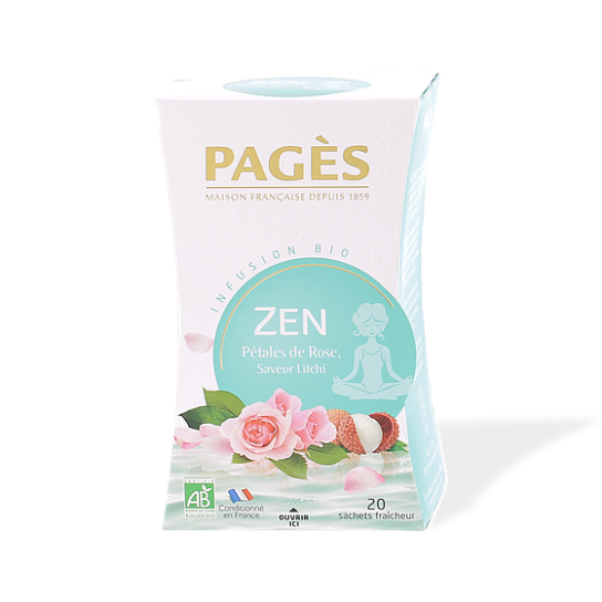 Infusion Bio Zen Pétales de Roses Litchi Pagès - 20 Sachets - Thé & infusion en sachet - Pagès - 1