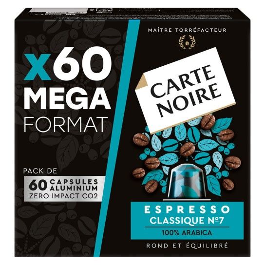 Carte Noire Espresso Classique N°7 pour Nespresso - Mega Format 60 capsules - Capsules Nespresso® Compatibles - Carte Noire - 1