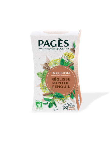Infusion Bio Réglisse Menthe Fenouil Pagès - 20 Sachets - Thés & Gourmandises - Pagès - 1