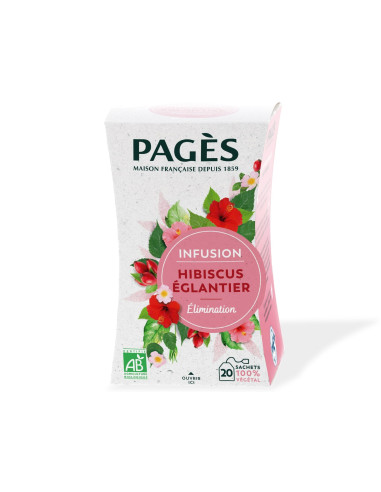 Infusion Bio Hibiscus Églantier Pagès - 20 Sachets - Thés & Gourmandises - Pagès - 1