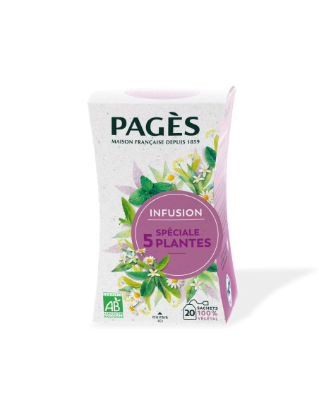 Infusion Bio Spéciale 5 Plantes Pagès - 20 Sachets - Thés & Gourmandises - Pagès - 1