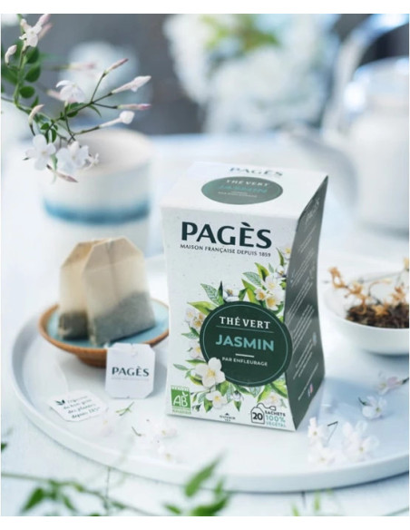 Thé Vert Bio saveur Jasmin Pagès - 20 Sachets - Café Dosette