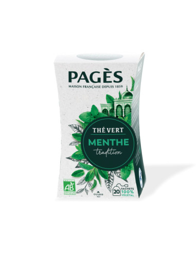 Thé Vert Bio Menthe Tradition Pagès - 20 Sachets - Café Dosette