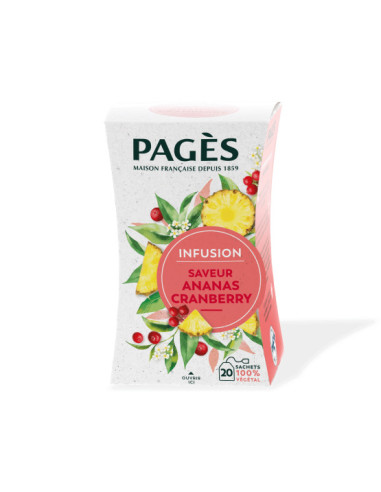 Infusion saveur Ananas & Cranberry Pagès – Boîte 20 sachets