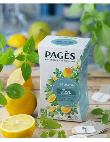 Infusion Zen - Bio Après Repas Citron Menthe Mélisse Pagès - 20 Sachets