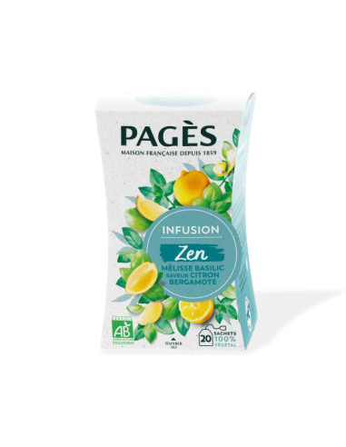 Infusion Zen - Bio Après Repas Citron Menthe Mélisse Pagès - 20 Sachets