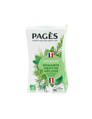 Infusion Romarin Menthe Mélisse Bio Pagès – Boîte 20 sachets