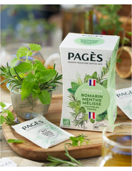 Infusion Romarin Menthe Mélisse Bio Pagès – Boîte 20 sachets