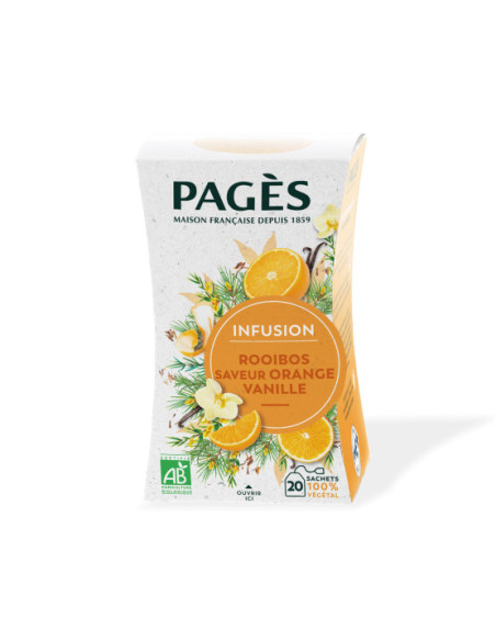 Infusion Rooibos saveur Orange Vanille Bio Pagès – Boîte 20 sachets