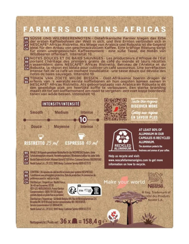 Nescafé Farmers Origins Africa Ristretto n°10 -  Nespresso compatible  - 36 capsules