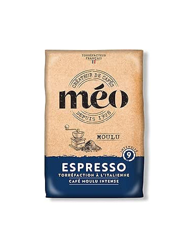 Café en grains Méo n°9. Espresso corsé, arômes puissants et corps intense.