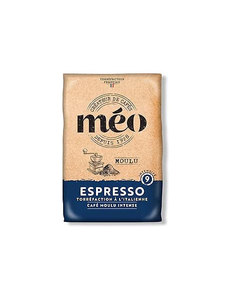Café en grains Méo n°9. Espresso corsé, arômes puissants et corps intense.