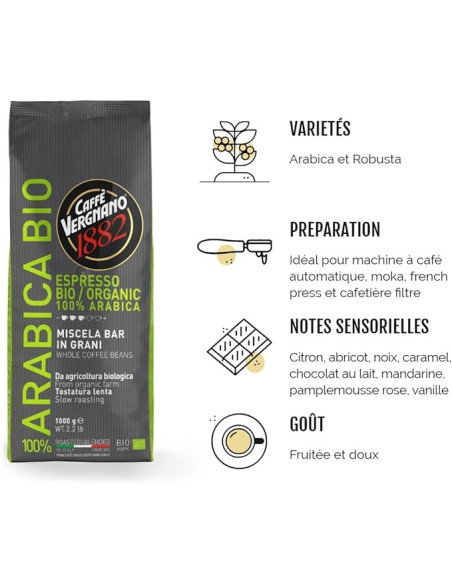 Café en grains Vergnano 100% Arabica Bio - 1kg