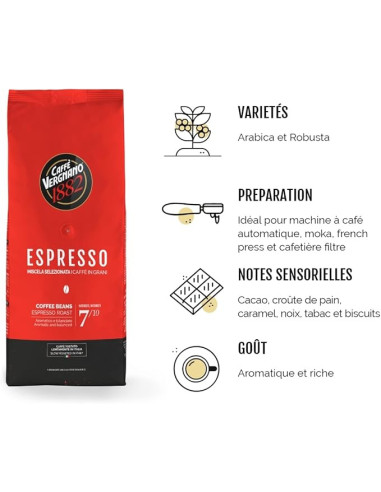 Café en grains Vergnano Espresso - 6X1kg - Café Dosette