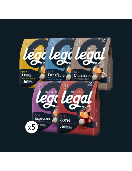 Pack Découverte Café Legal – 5×36 Dosettes Senseo